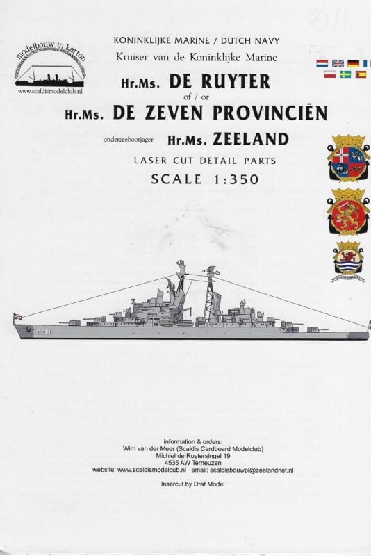 Laserset DETAIL kruiser de Ruyter C801 cq Zeven Provinciën C 802, schaal 1:350