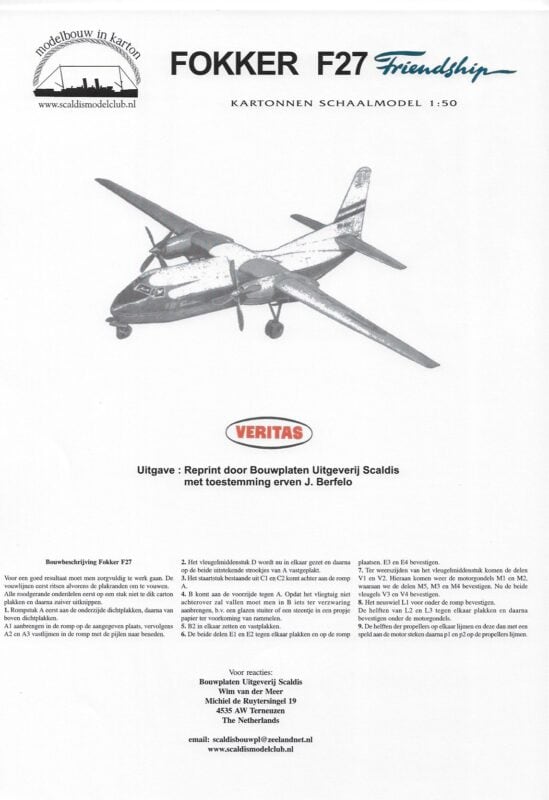 van de Fokker F 27 Friendship, KLU, schaal 1:50