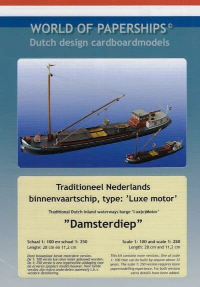 Traditioneel Nederlands binnenvaartschip  Damsterdiep 'Luxe motor' 1:100 en 1:250