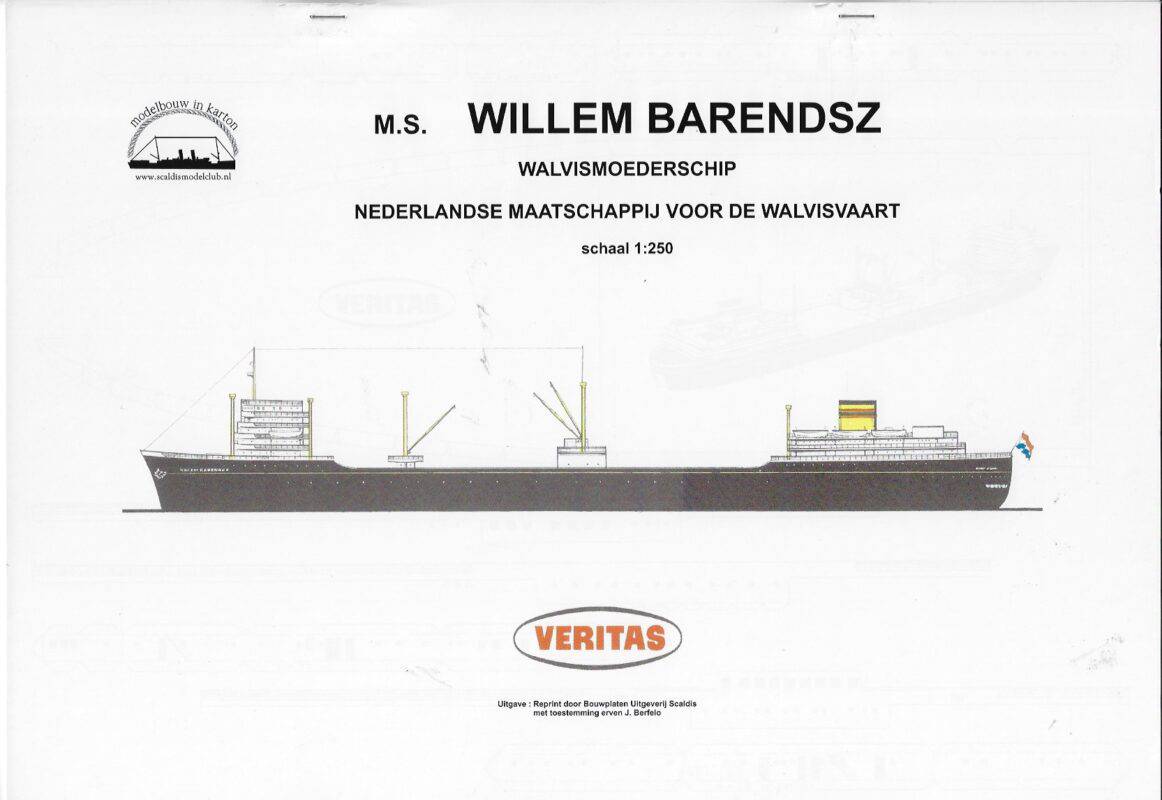 Van het walvismoederschip m.s. Willem Barendsz, schaal 1/250